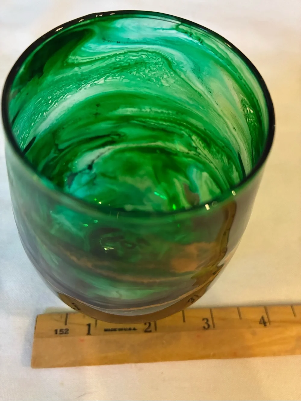 Handblown Green Glass Vase Wine Glass with Gold Veining Emerald Green Glass